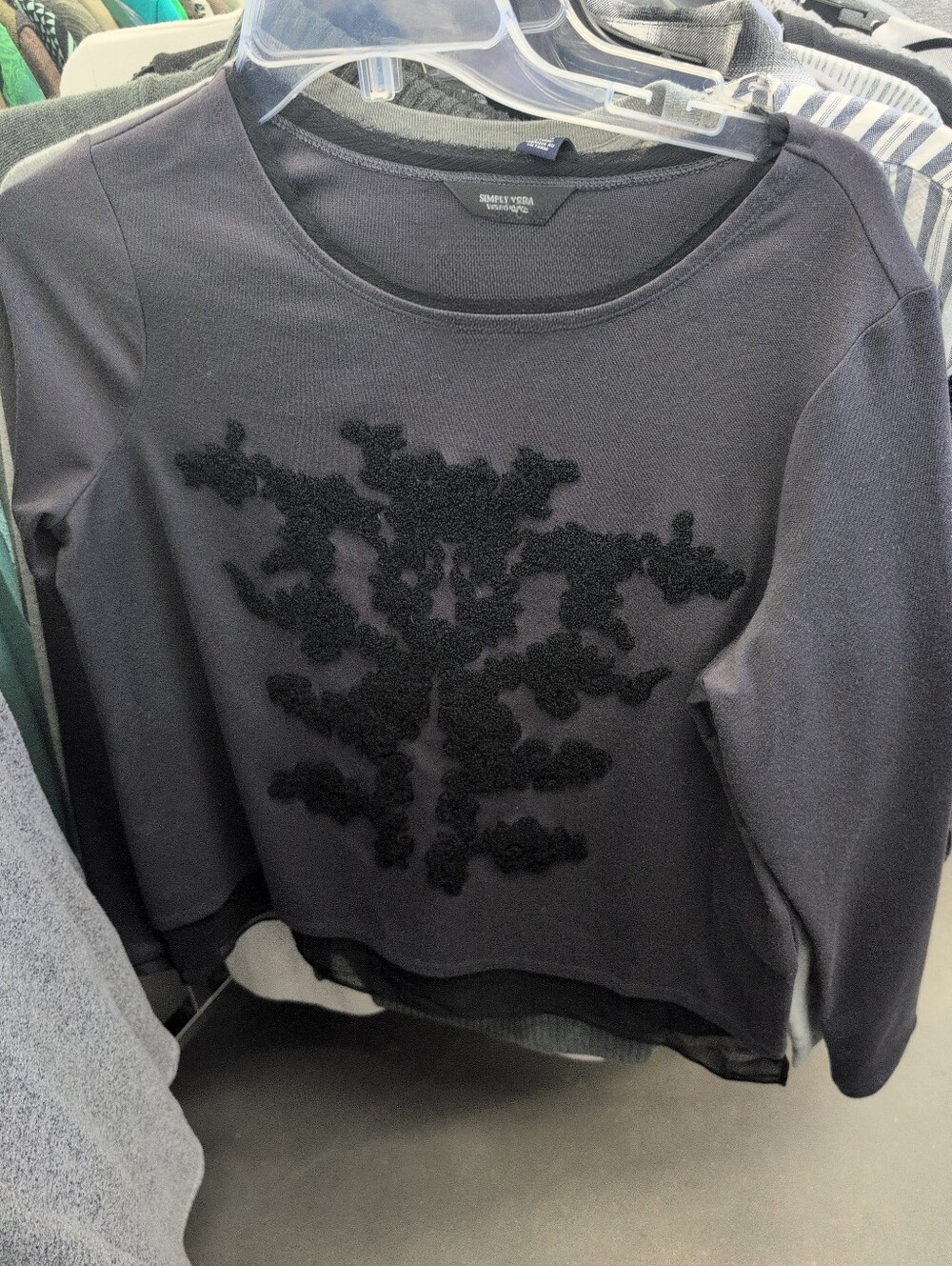 Vera Wang Black Long-Sleeve Floral Appliqué Top - Picture 2 of 2
